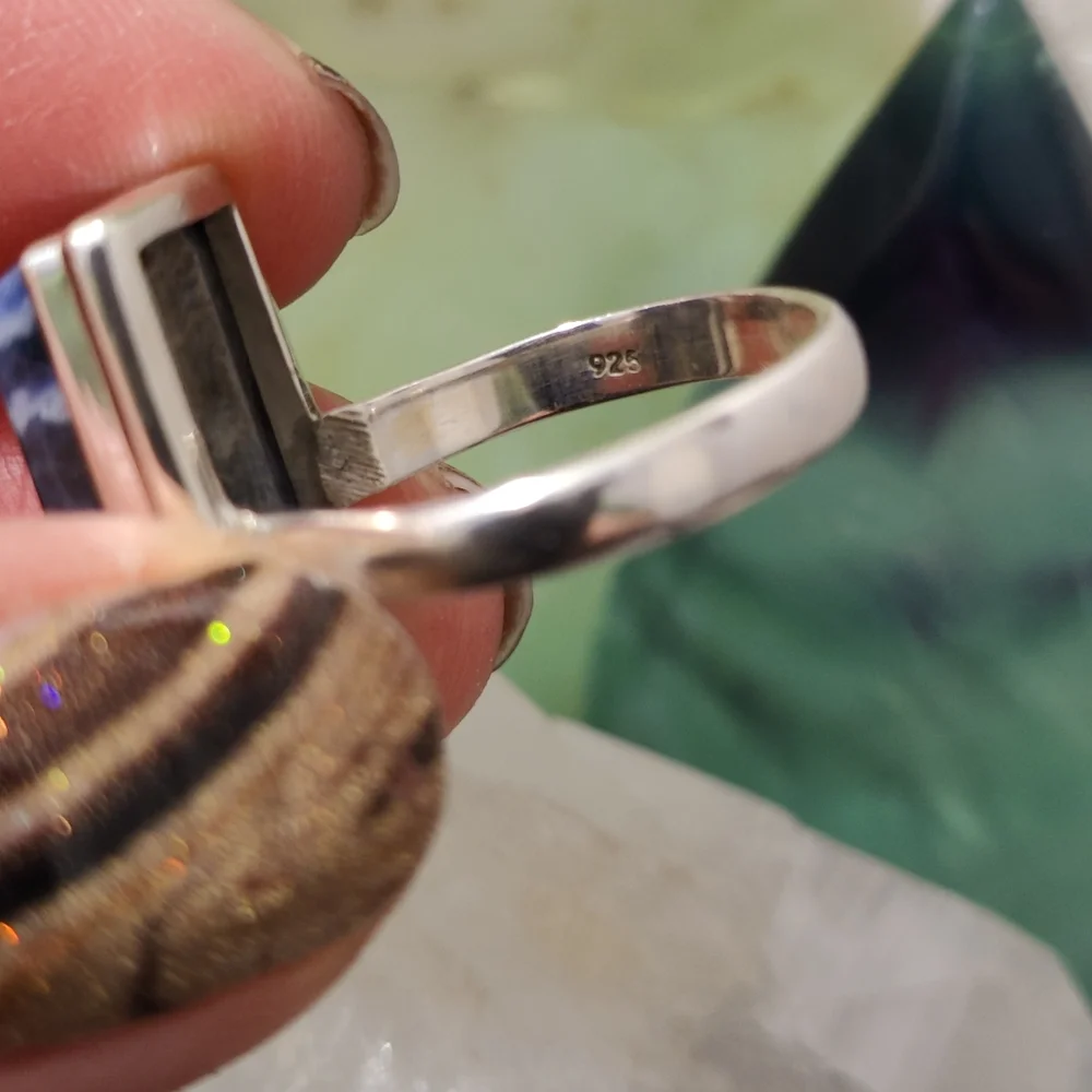 Natural Lapis Lazuli, Pearl & Citrine Ring .925 sz 9 - Picture 4 of 12